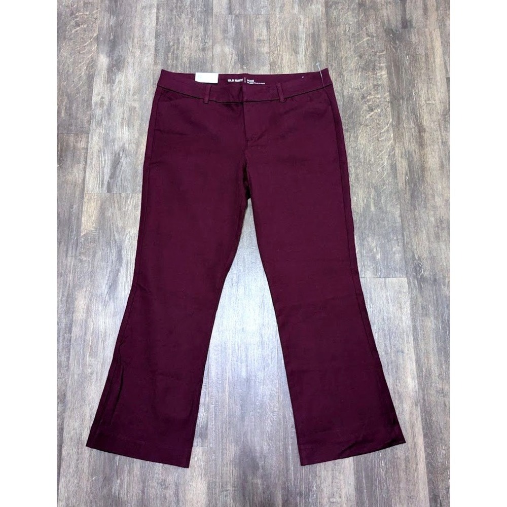 Old Navy Pixie Flare Ankle Pants Womens 12 Mid Rise Burgundy Maroon Regular NWT